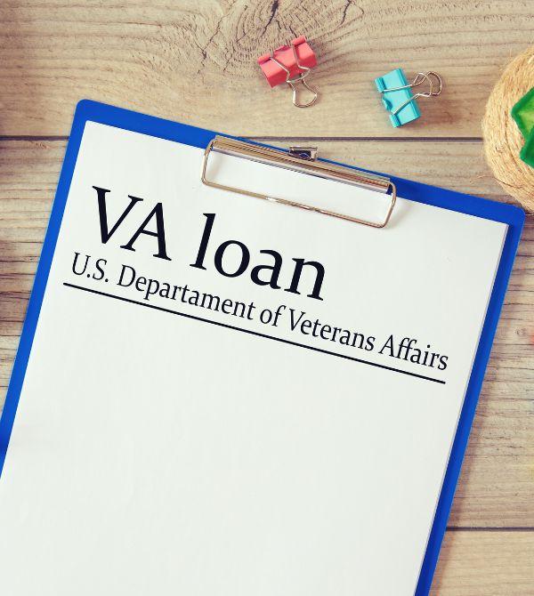 VA Loan document on a clipboard