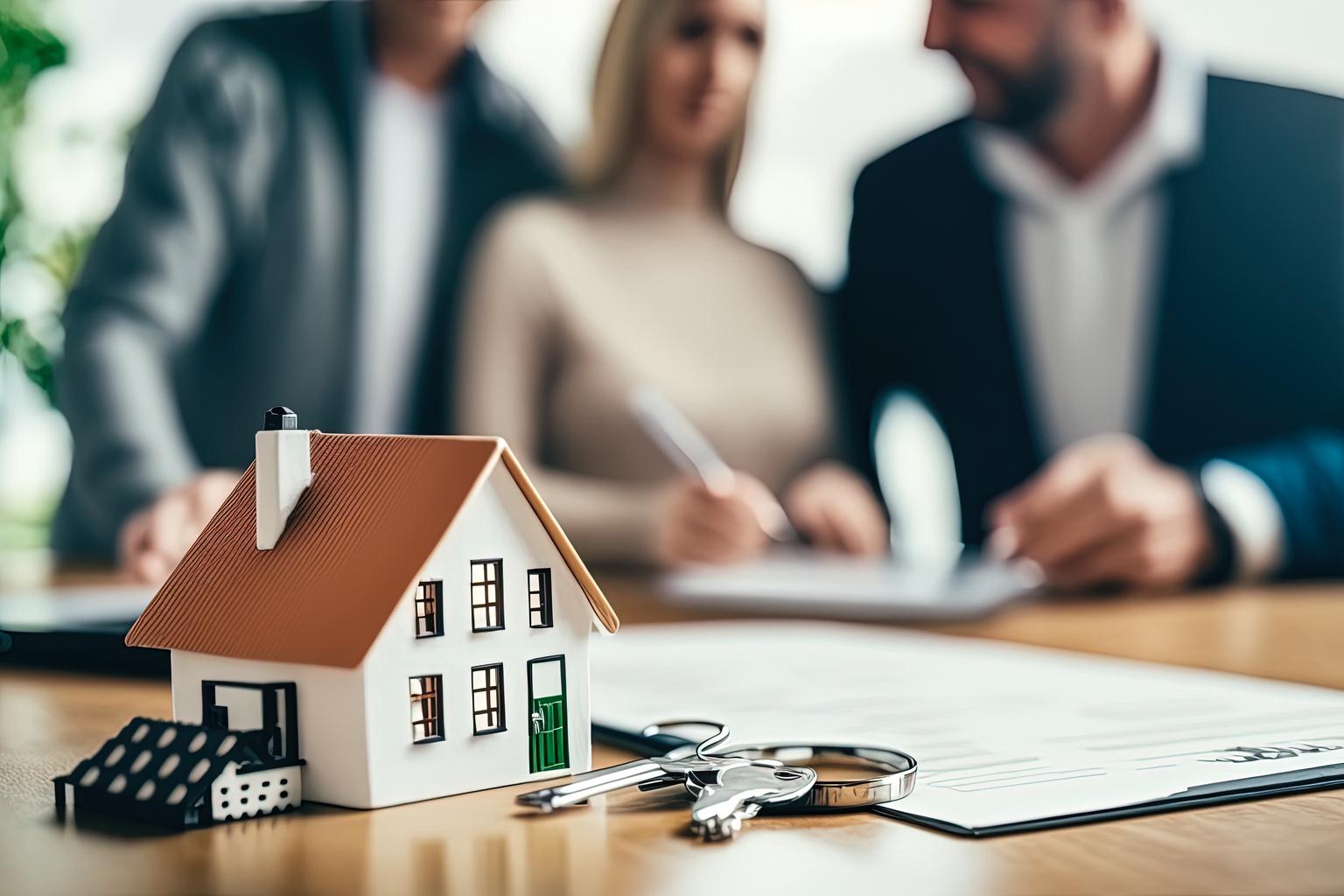 Real estate agent or realtor signing mortgage agreement for new home owners