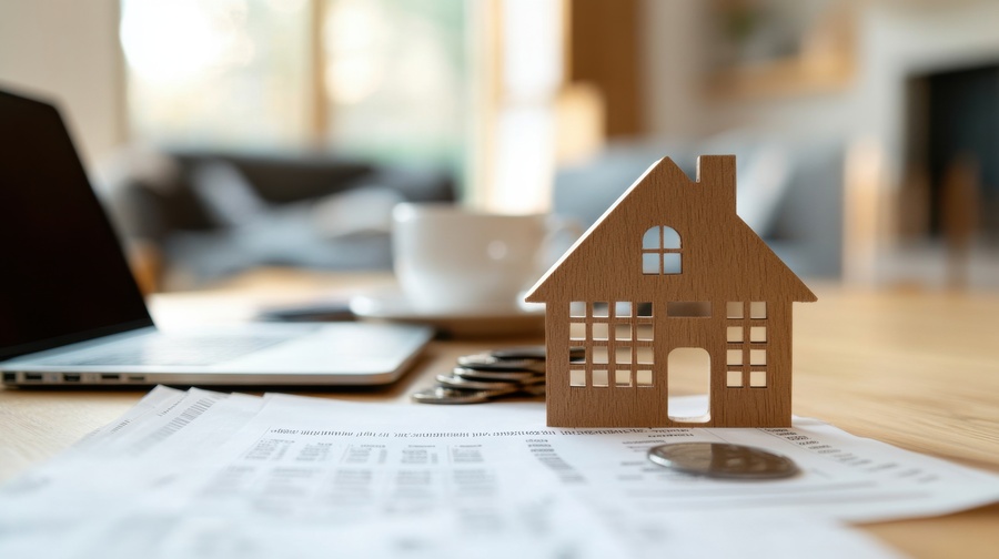 home financing expert office with a wooden house model